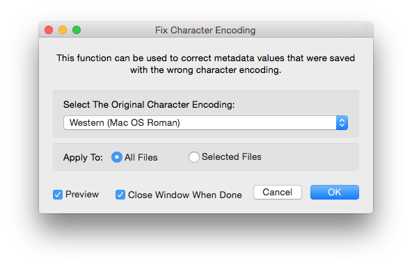 Metadatics Fix Character Encoding window