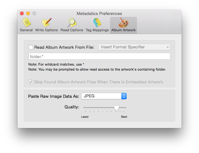 Metadatics Album Artwork preferences tab
