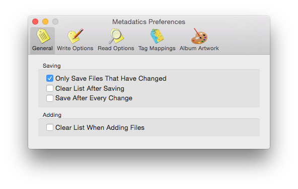 Metadatics General preferences tab