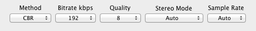 MP3 Encoder output settings pulldowns