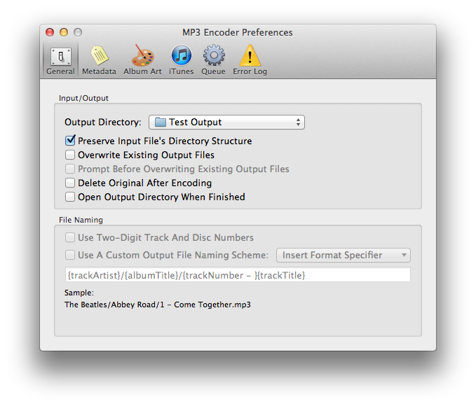 MP3 Encoder Preferences General tab