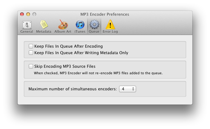 MP3 Encoder Preferences Queue tab