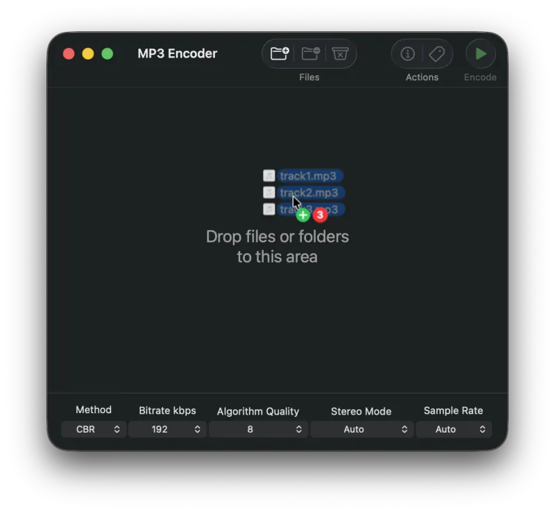 Dragging existing MP3 files onto MP3 Encoder for tag editing