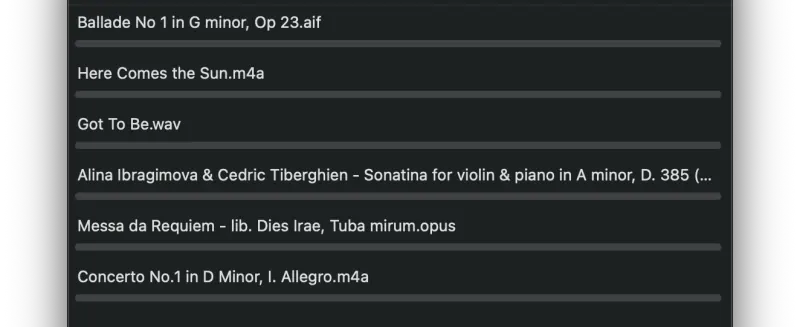 MP3 Encoder file list showing queued files