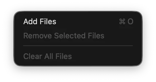 MP3 Encoder File menu showing the Add Files item