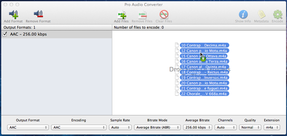 Dragging audio files onto the Pro Audio Converter main window