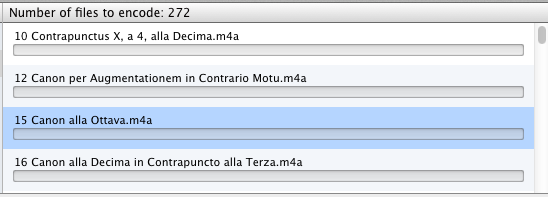 File list showing queued audio files with progress bars