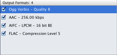 Output formats list with stacked encoder entries