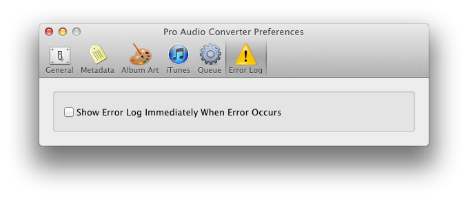 Error Log preferences tab