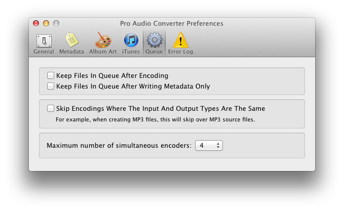 Queue preferences tab