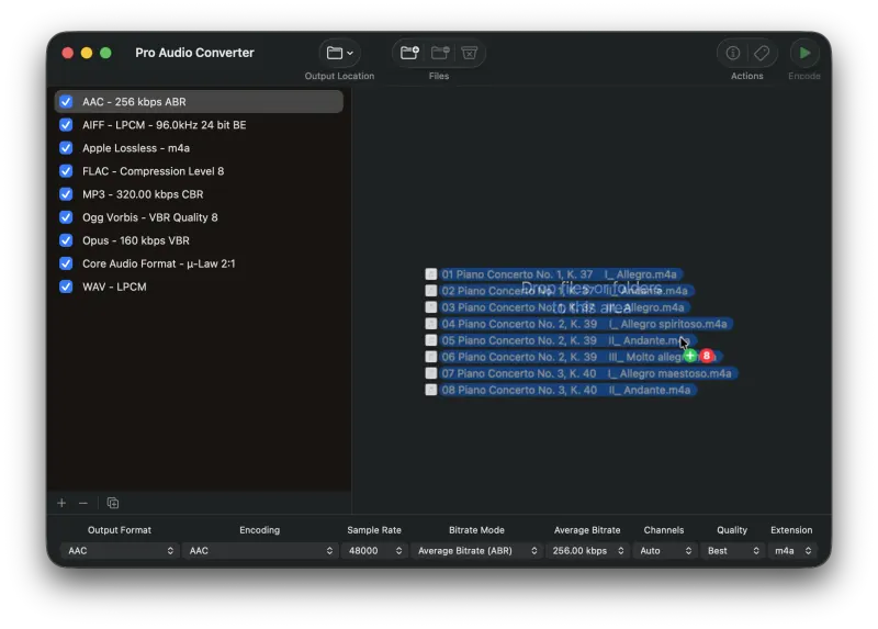Dragging audio files onto the Pro Audio Converter main window