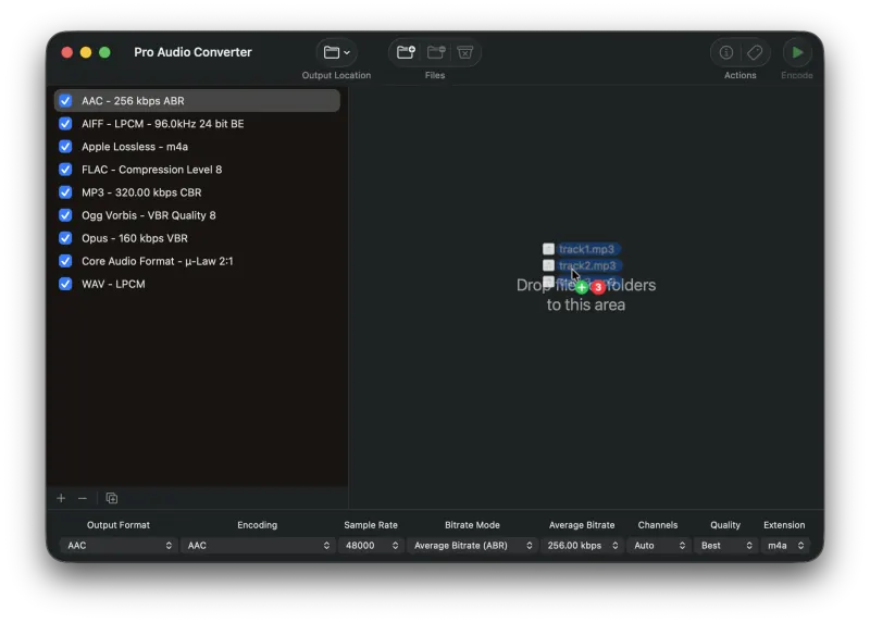 Dragging existing files onto Pro Audio Converter for tag editing