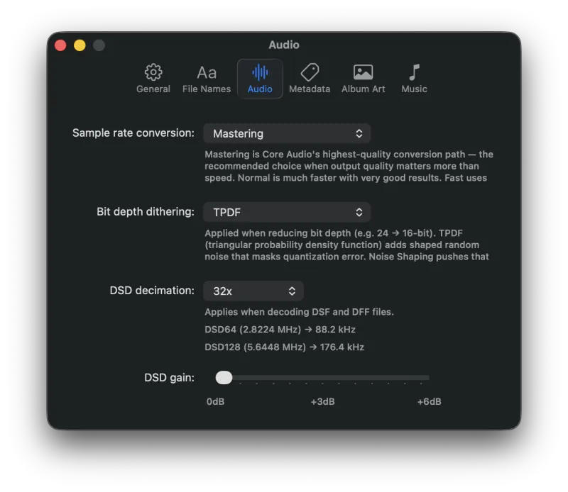 Pro Audio Converter Settings Audio tab
